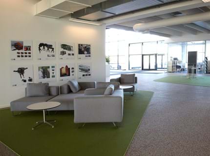 afpasset Fraster tæppe grøn på kontor